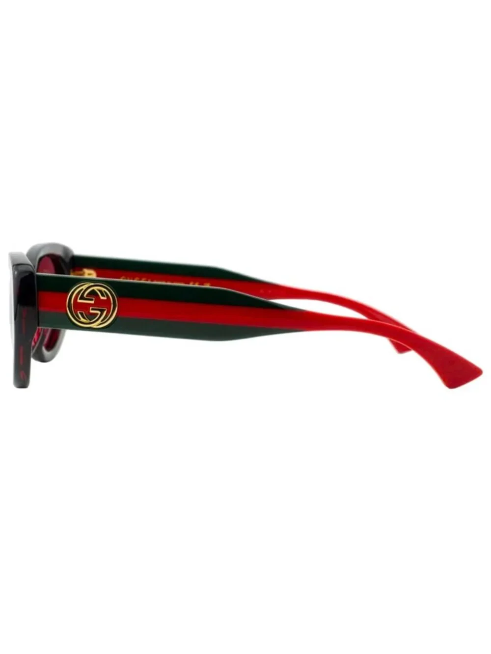 New Gucci Women's Sunglasses Cat Eye Recycled Acetate Frame Havana Green Red